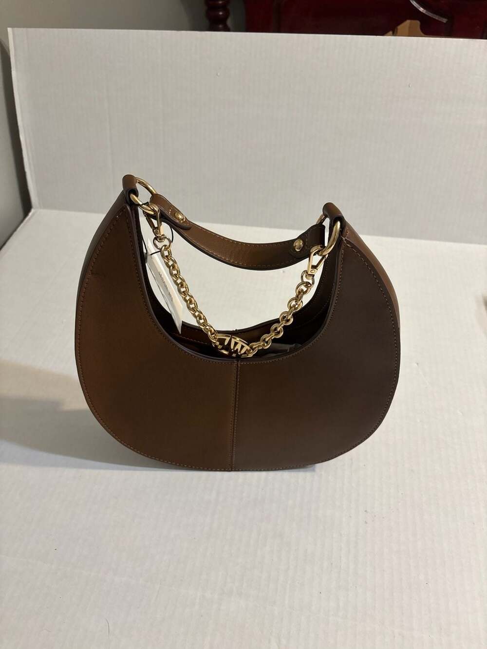 Jason Wu Brown Smooth & Suede PU Crescent Shoulder Bag with Chain Logo Detail